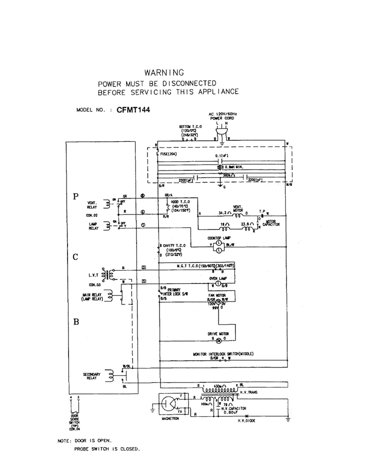 Wiring Schematic Cfmt144 Diagram and Parts List for CFMT144G1W1  Frigidaire Microwave
