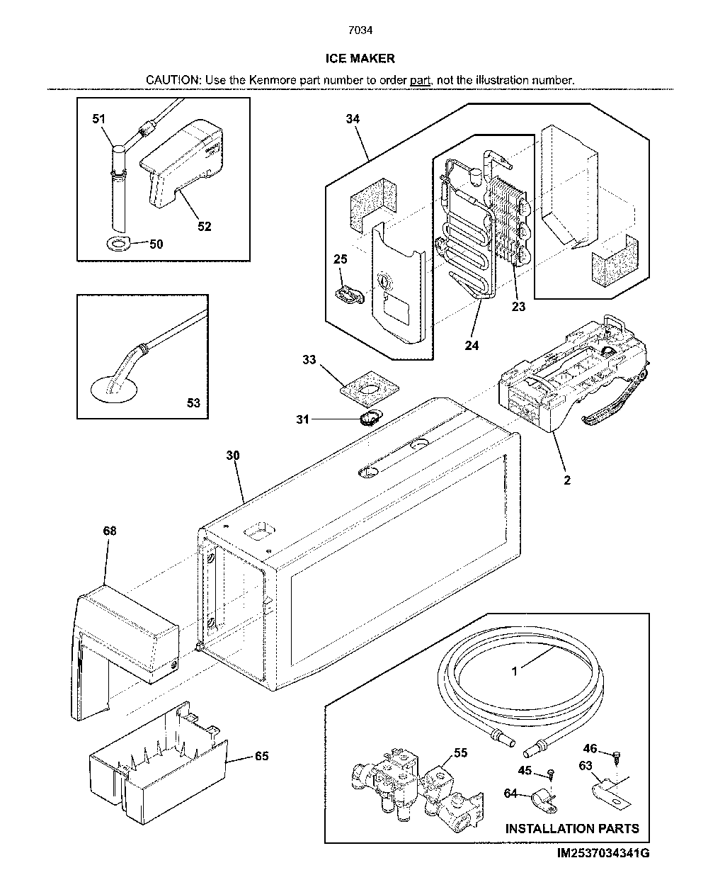 Ice maker Diagram and Parts List for 2537034241H  Kenmore Refrigerator
