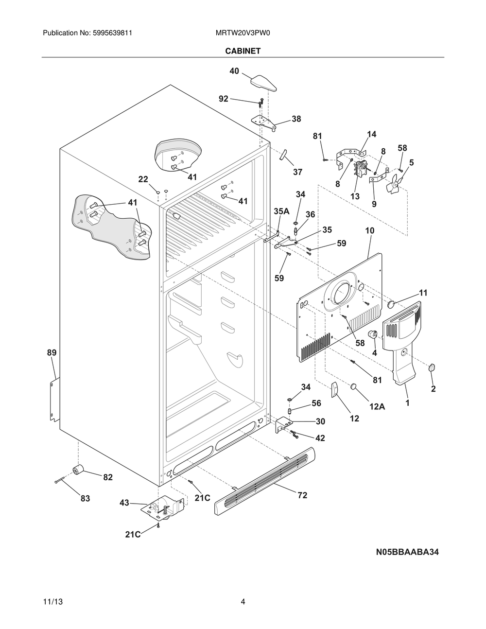 Cabinet Diagram and Parts List for MRTW20V3PW0  Frigidaire Refrigerator