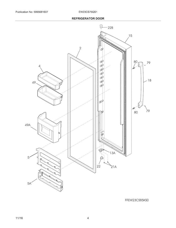 Refrigerator Door Diagram and Parts List for EW23CS75QS1  Electrolux Refrigerator