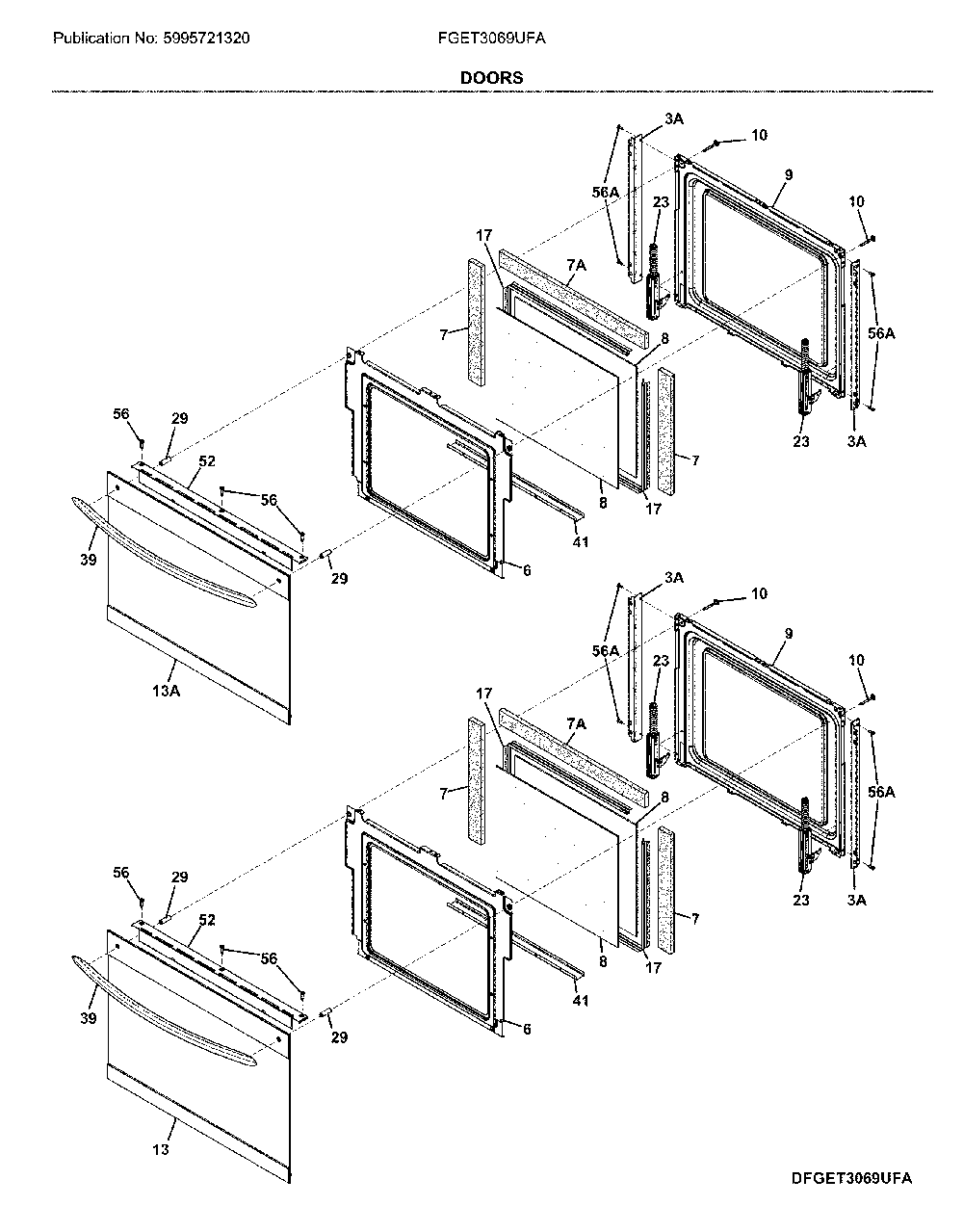 Doors Diagram and Parts List for FGET3069UFA  Frigidaire Wall Oven