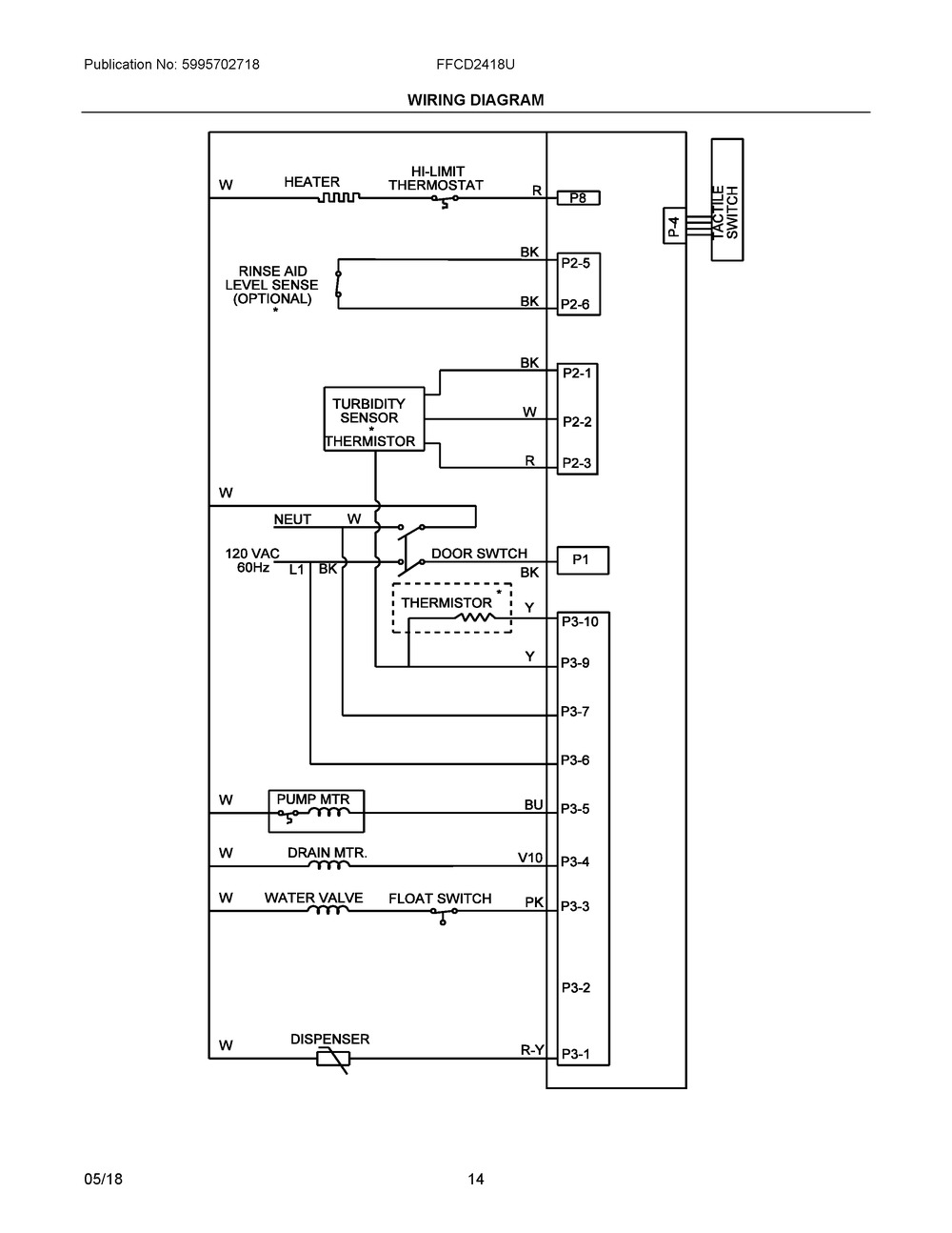 Wiring Diagram Diagram and Parts List for FFCD2418UB0A  Frigidaire Dishwasher