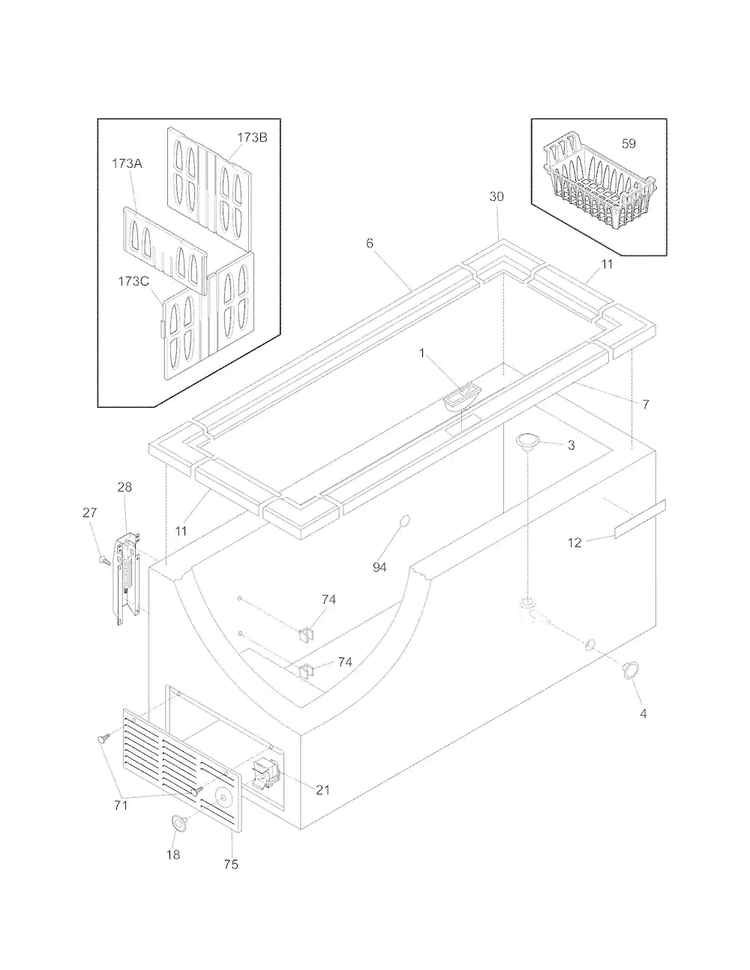 Cabinet Diagram and Parts List for 25316342107  Kenmore Freezer