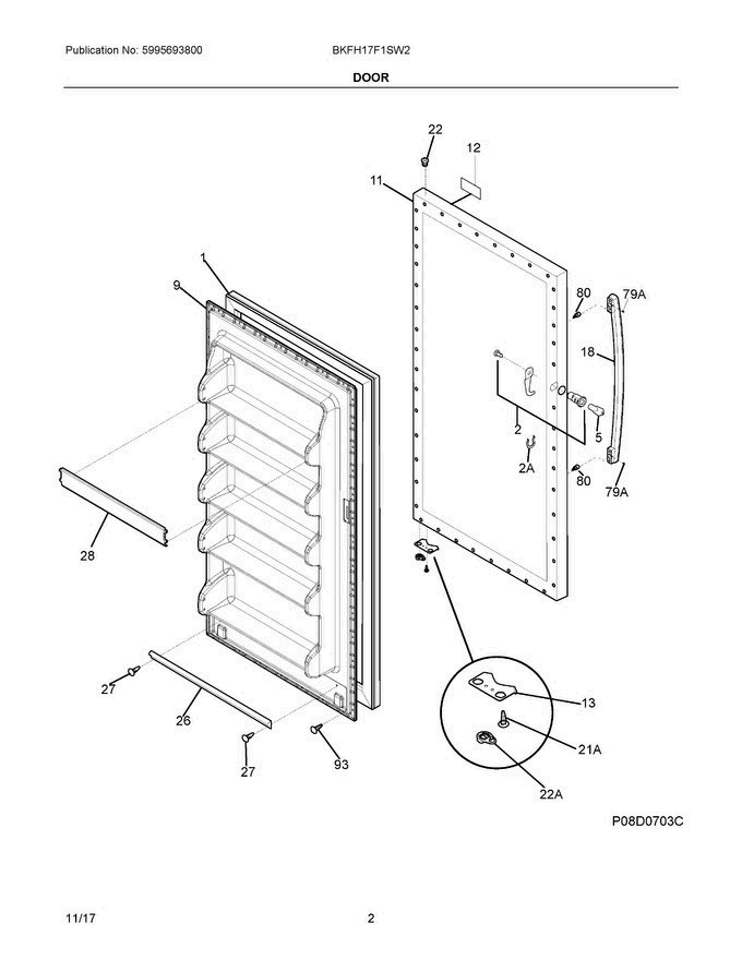 02 - Door Diagram and Parts List for BKFH17F1SW2  Frigidaire Freezer