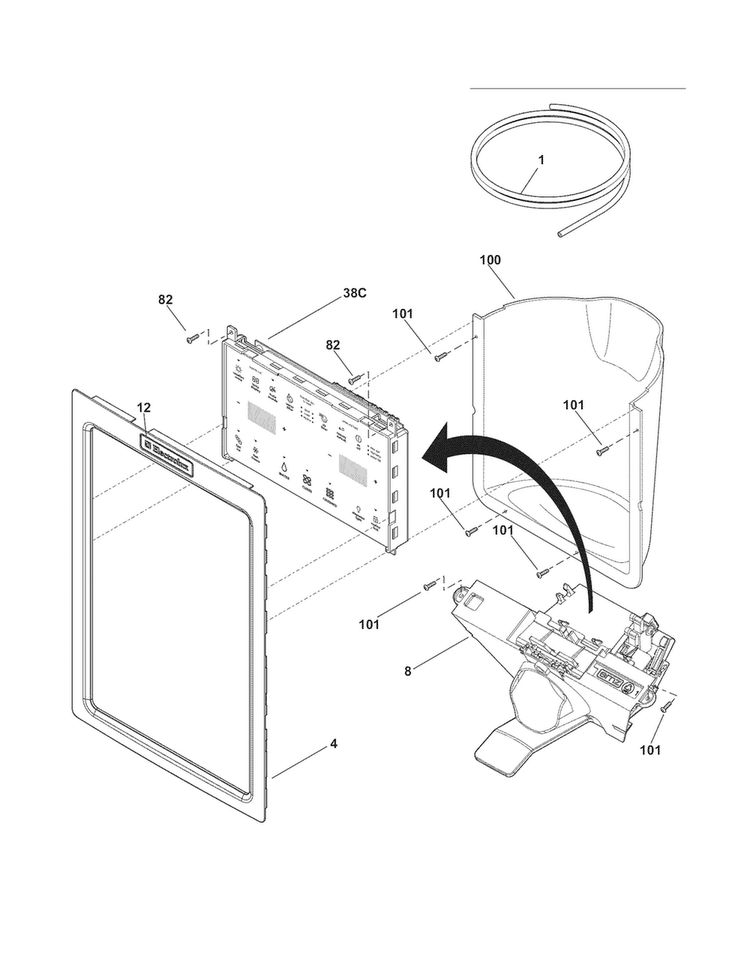 Ice & Water Dispenser Diagram and Parts List for EI26SS30JS3  Electrolux Refrigerator