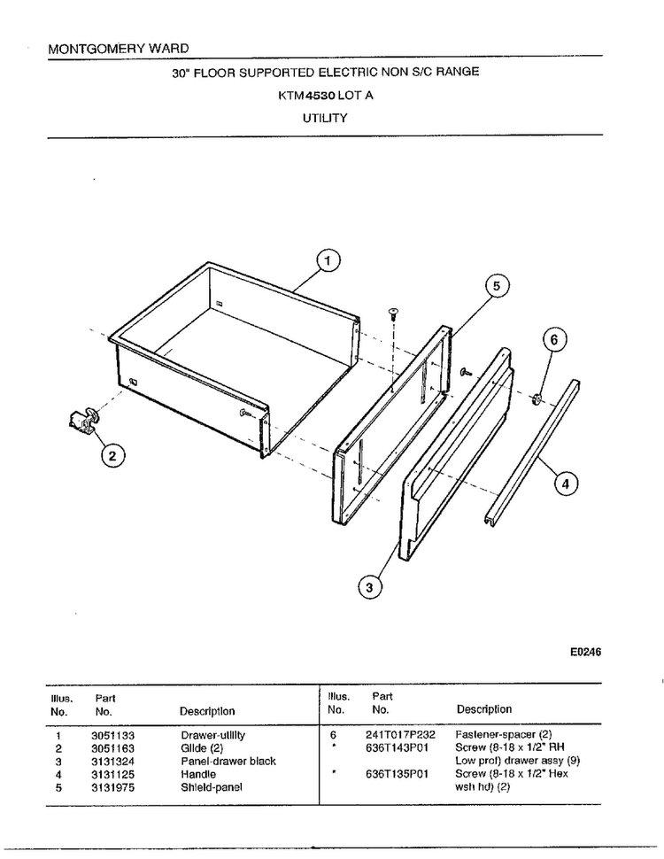 30" Range/utility Diagram and Parts List for 4530A  Frigidaire Range