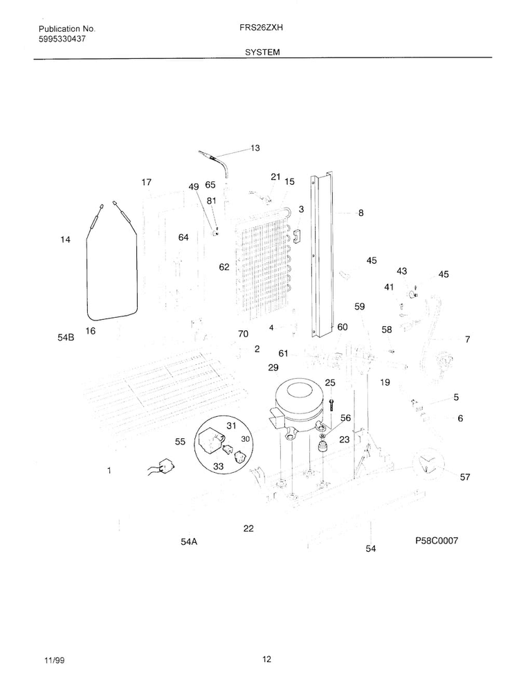 System Diagram and Parts List for OEMF3-FRS26ZXHD1  Frigidaire Refrigerator