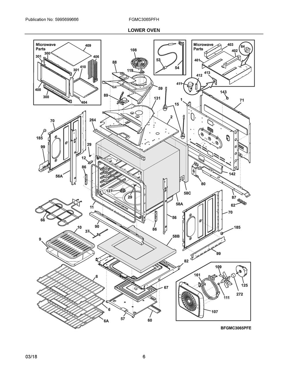 Lower Oven Diagram and Parts List for FGMC3065PFH  Frigidaire Microwave Oven Combo