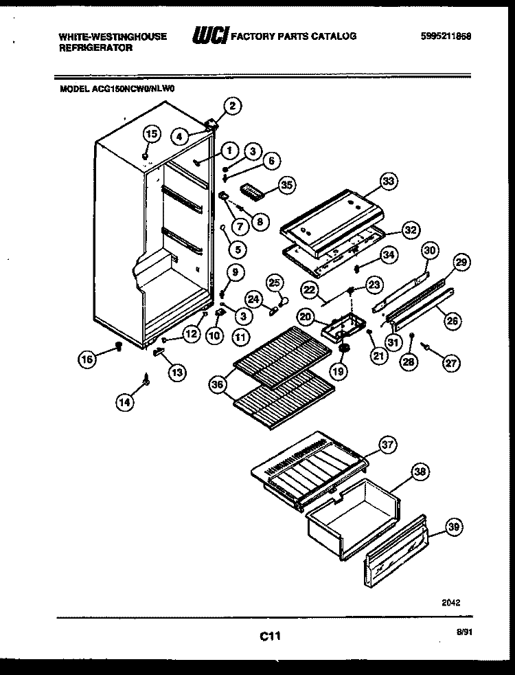 CABINET PARTS Diagram and Parts List for ACG150NLW0  Frigidaire Refrigerator