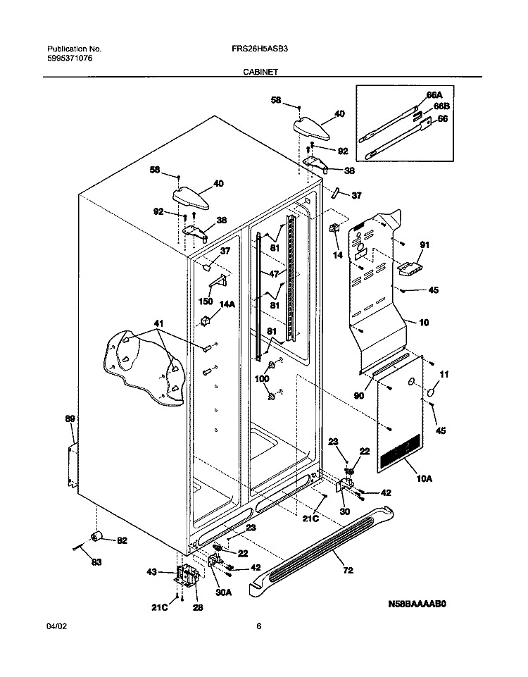 CABINET Diagram and Parts List for FRS26H5ASB3  Frigidaire Refrigerator