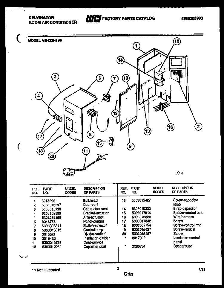 ELECTRICAL PARTS Diagram and Parts List for MH423H2SA  Kelvinator Air Conditioner