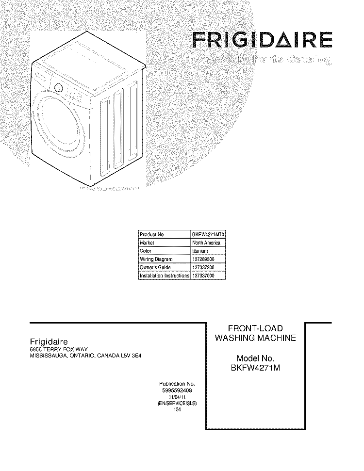 COVER Diagram and Parts List for BKFW4271MT0  Frigidaire Washer