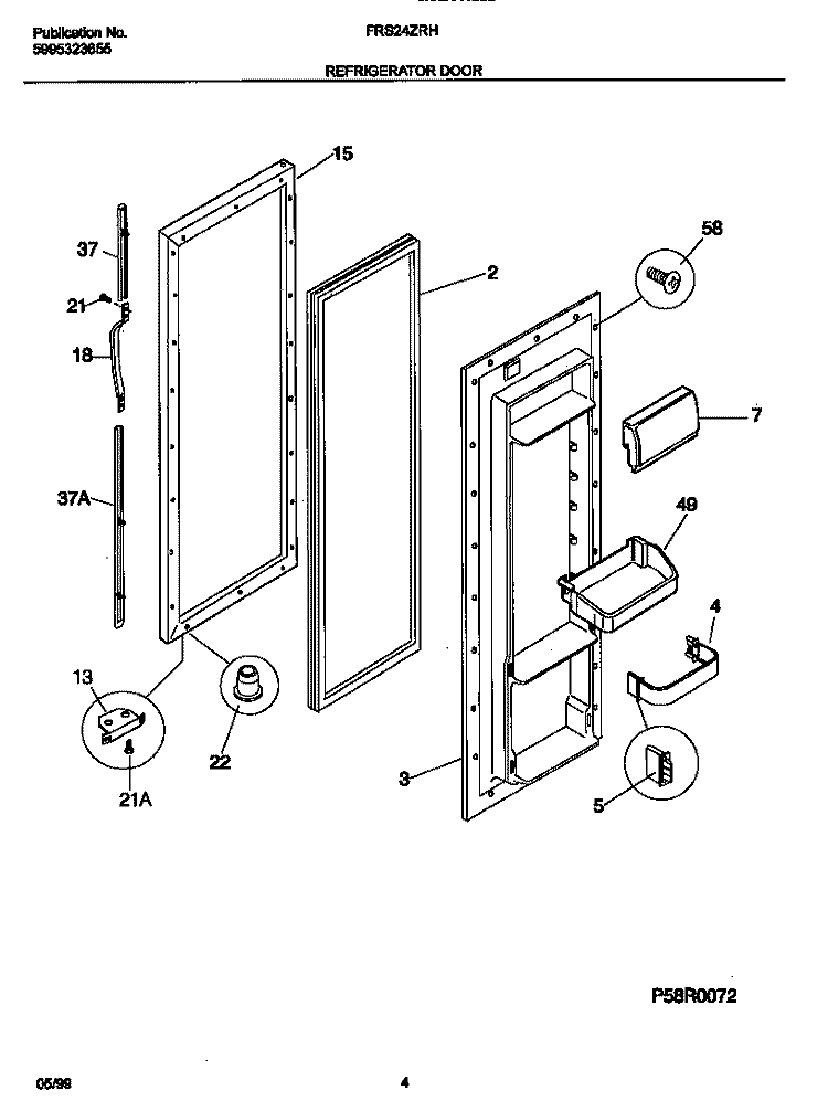 REFRIGERATOR DOOR Diagram and Parts List for FRS24ZRHD0  Frigidaire Refrigerator