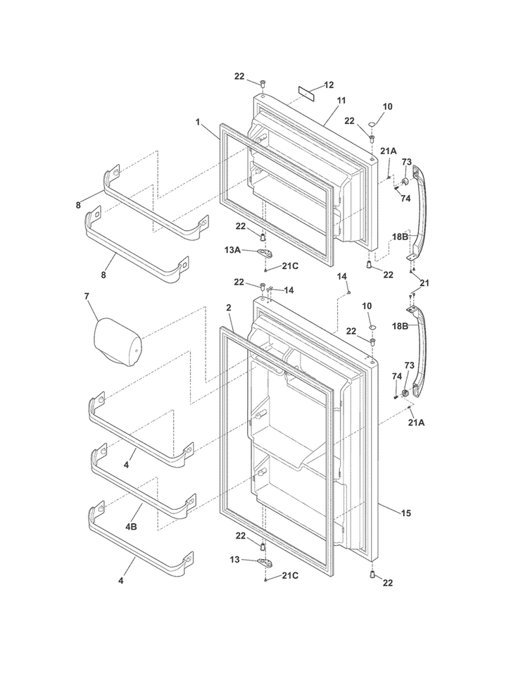 Doors Diagram and Parts List for FFTR18D2PW2  Frigidaire Refrigerator