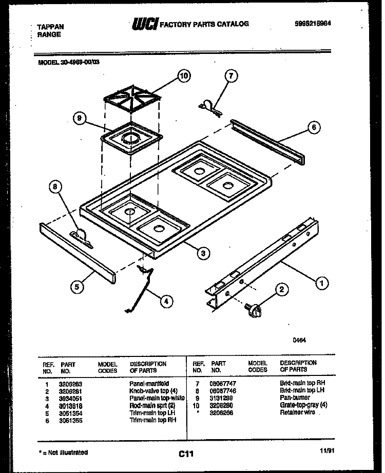 COOKTOP PARTS Diagram and Parts List for 30-4989-00-03  Tappan Range