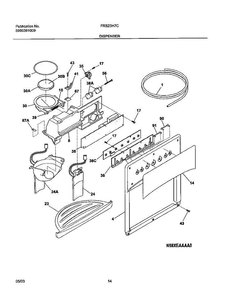 DISPENSER Diagram and Parts List for FRS23H7CQ0  Frigidaire Refrigerator