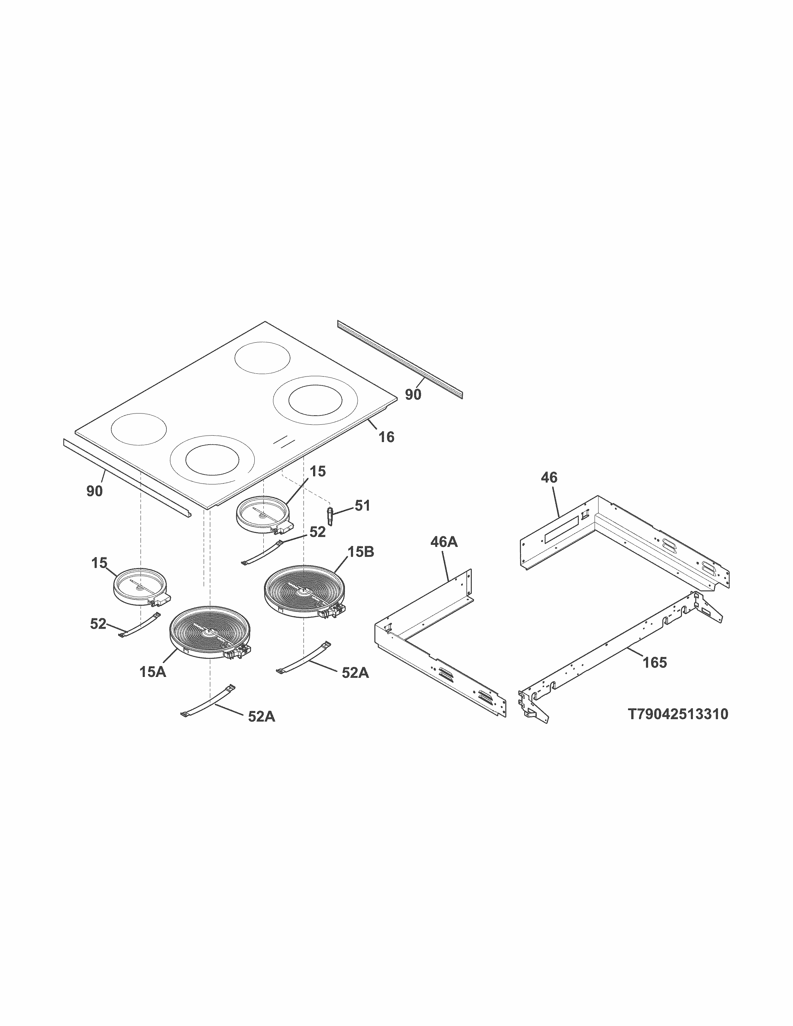 Main Top Diagram and Parts List for 79042513312  Kenmore Range