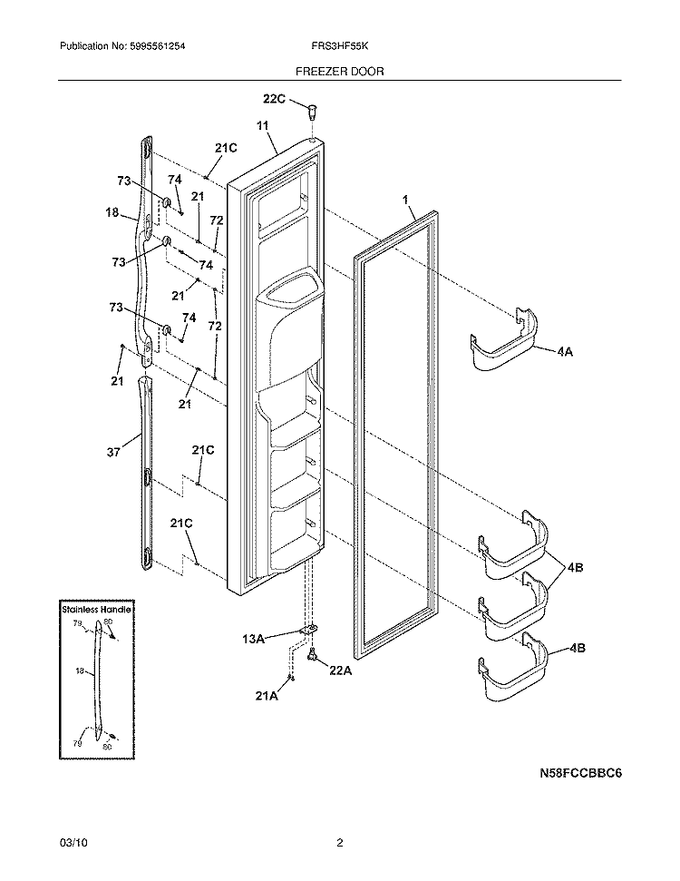 FREEZER DOOR Diagram and Parts List for FRS3HF55KB2  Frigidaire Refrigerator