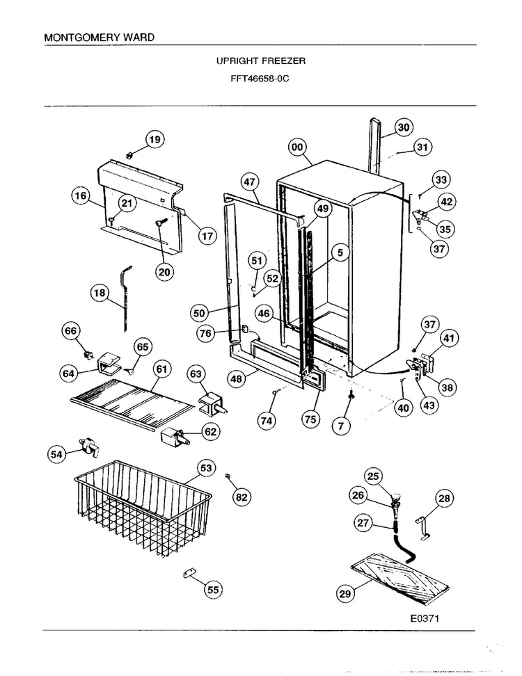 Upright Freezer Page 5 Diagram and Parts List for 46658C  Frigidaire Freezer
