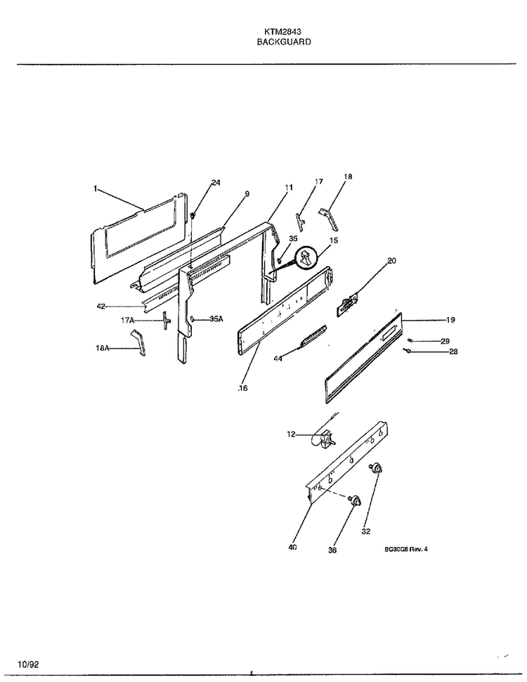 Backguard Diagram and Parts List for 2343-87A  Frigidaire Range