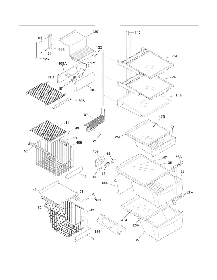 Shelves Diagram and Parts List for LGHC2342LE2  Frigidaire Refrigerator