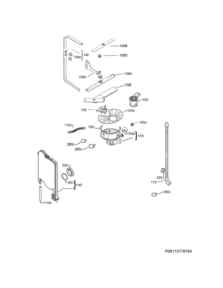 Wash System Diagram and Parts List for FGCD2456QW0B  Frigidaire Dishwasher