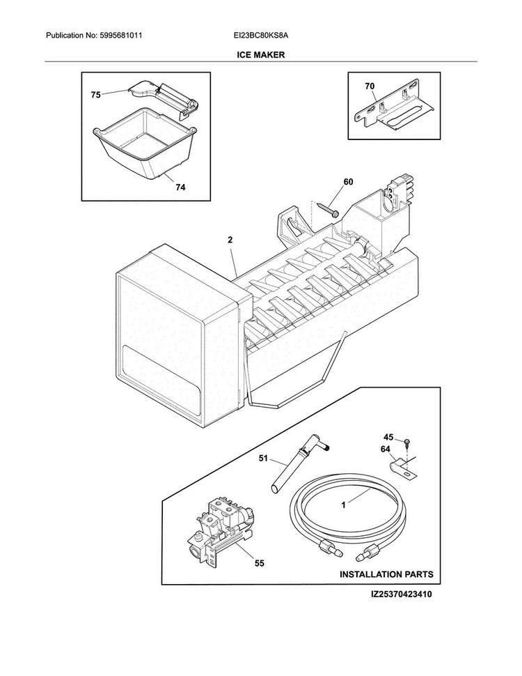 Ice Maker Diagram and Parts List for EI23BC80KS8A  Electrolux Refrigerator