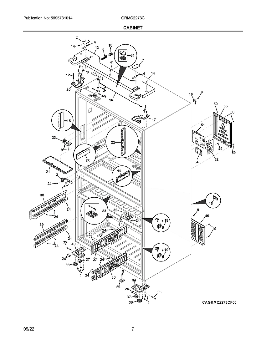Cabinet Diagram and Parts List for GRMC2273CD00  Frigidaire Refrigerator