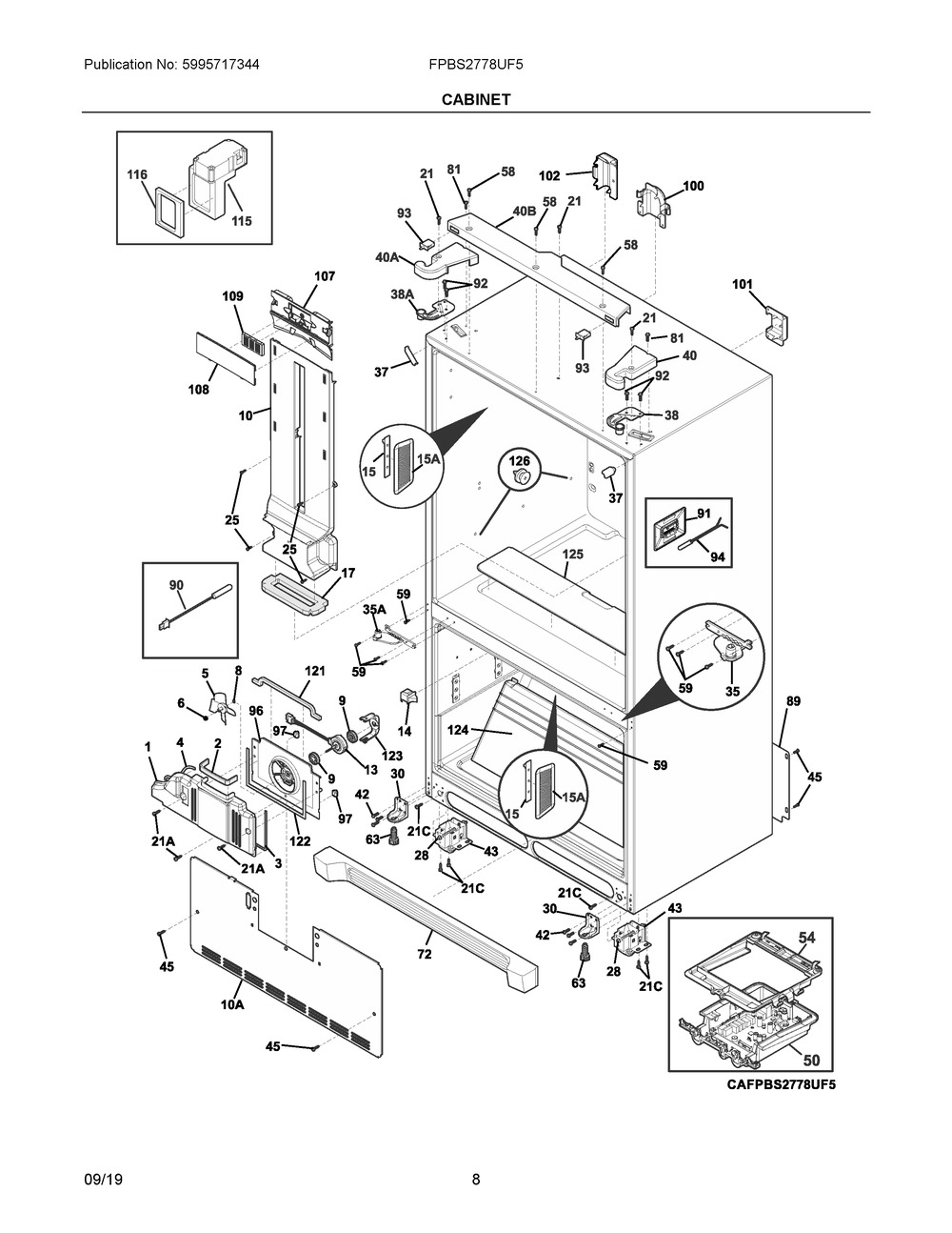 Cabinet Diagram and Parts List for FPBS2778UF5  Frigidaire Refrigerator