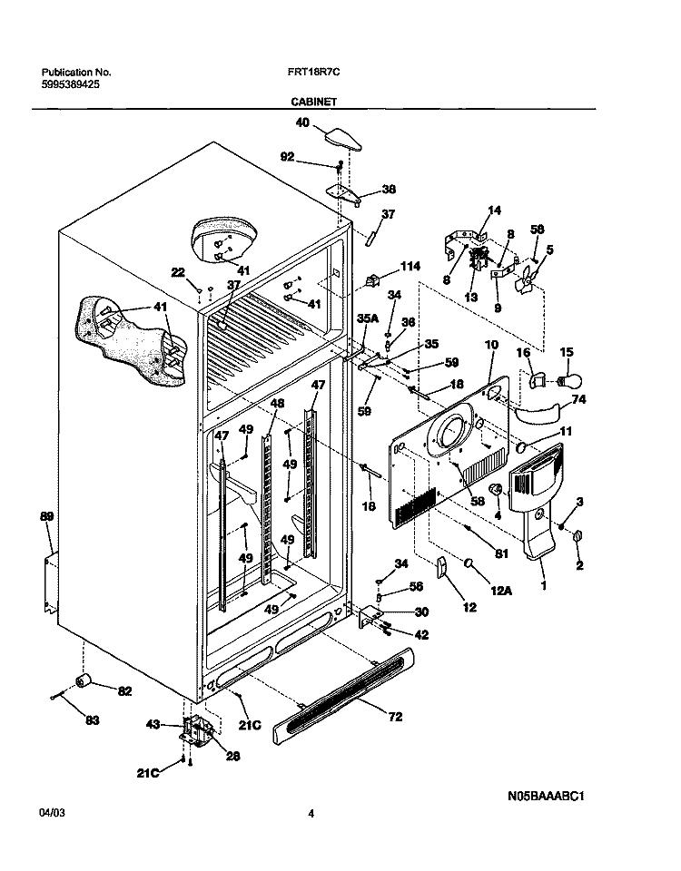 CABINET Diagram and Parts List for FRT18R7CQ0  Frigidaire Refrigerator