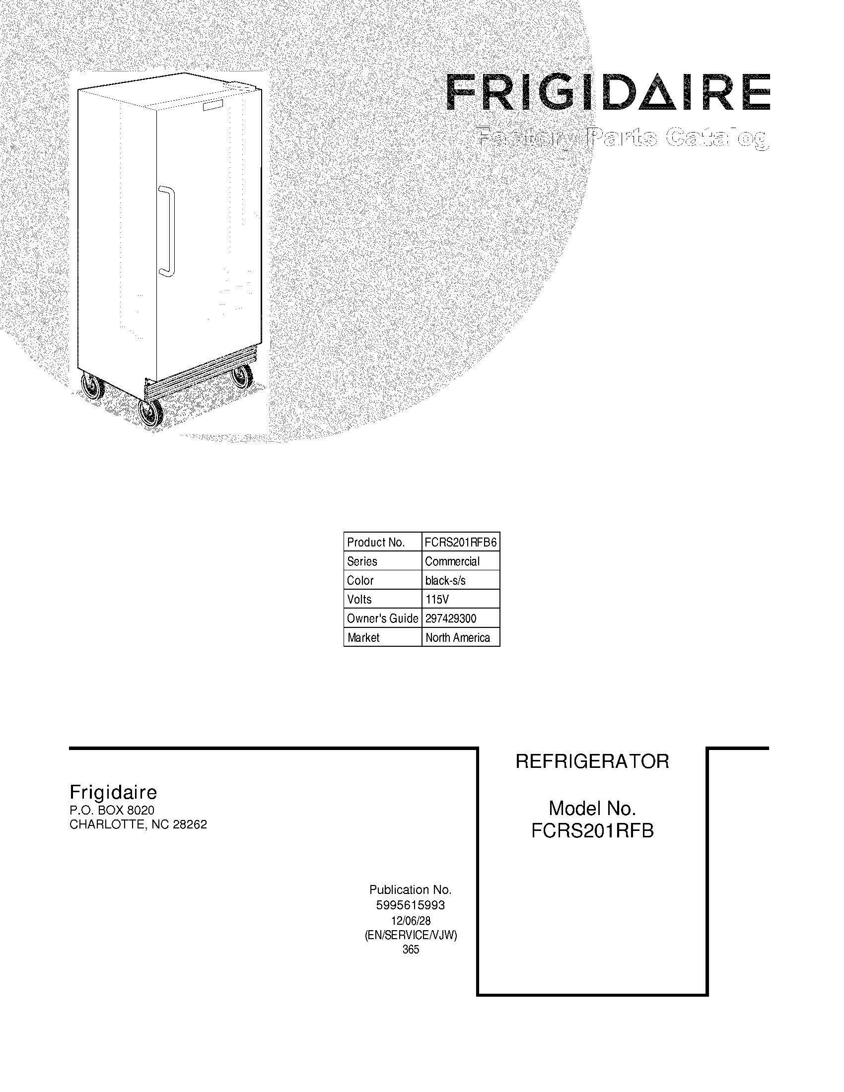 01 - COVER Diagram and Parts List for FCRS201RFB6  Frigidaire Refrigerator