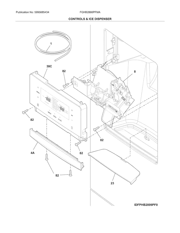 Dispenser Diagram and Parts List for FGHB2866PFMA  Frigidaire Refrigerator