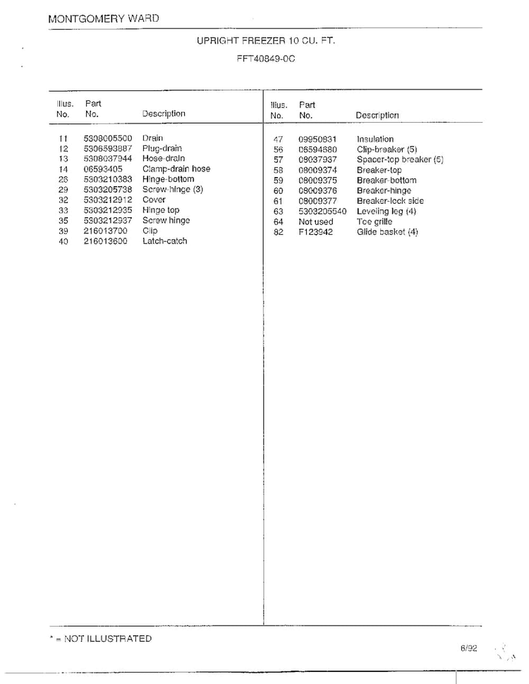 Upright Freezer 10 Cubic Feet Page 4 Diagram and Parts List for 40849-0C  Frigidaire Freezer