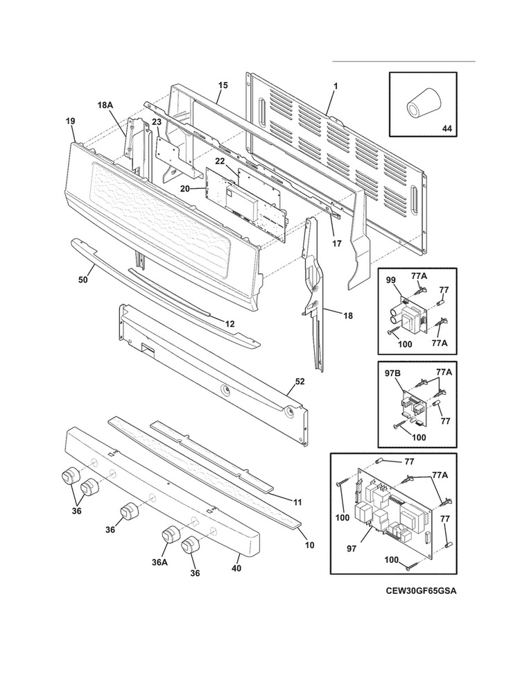 Backguard Diagram and Parts List for EW3LDF65GSN  Electrolux Range