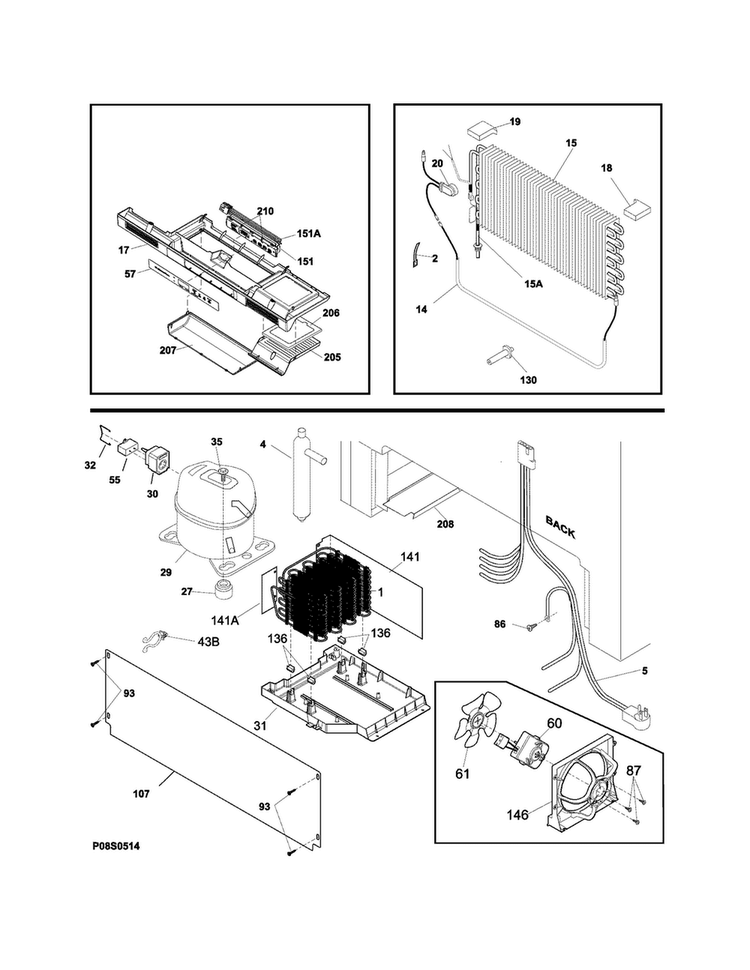 System Diagram and Parts List for E32AF75JPS2  Electrolux Freezer