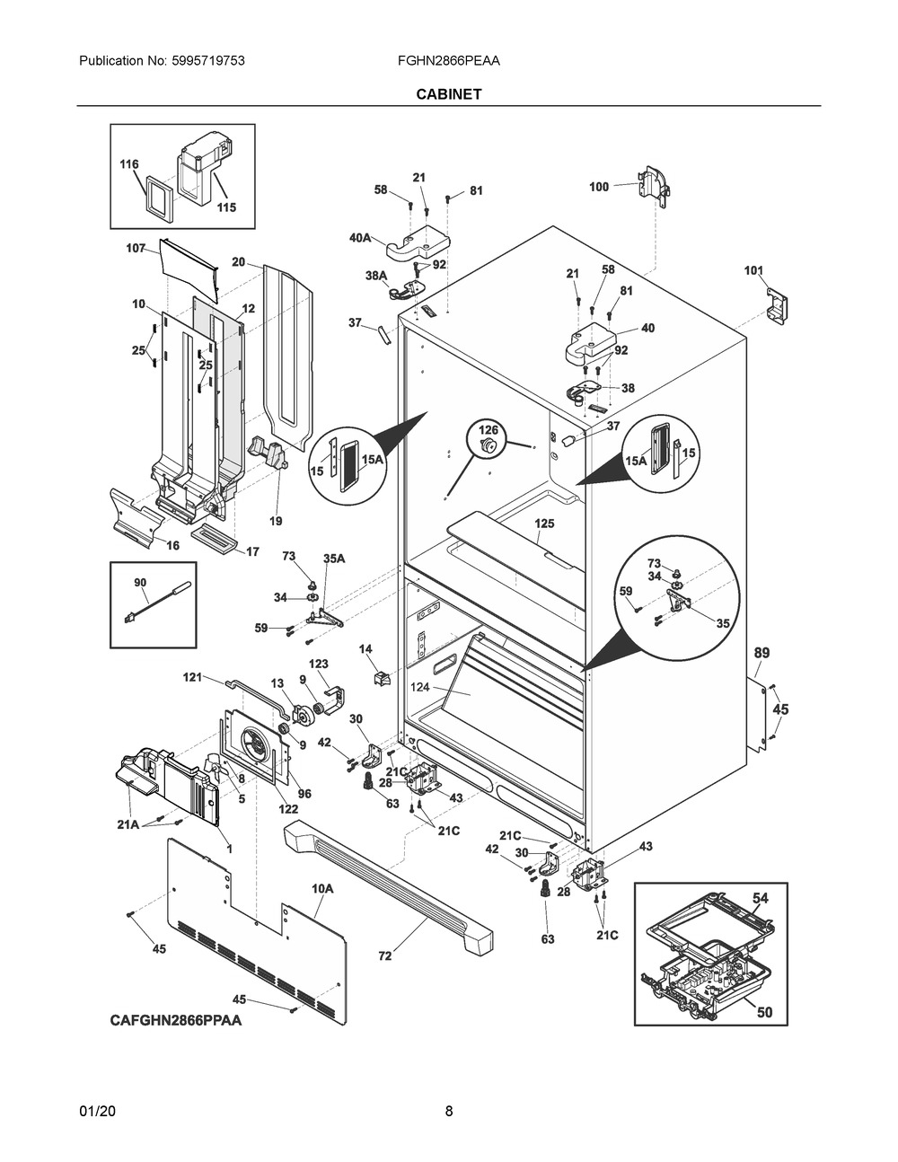 Cabinet Diagram and Parts List for FGHN2866PEAA  Frigidaire Refrigerator