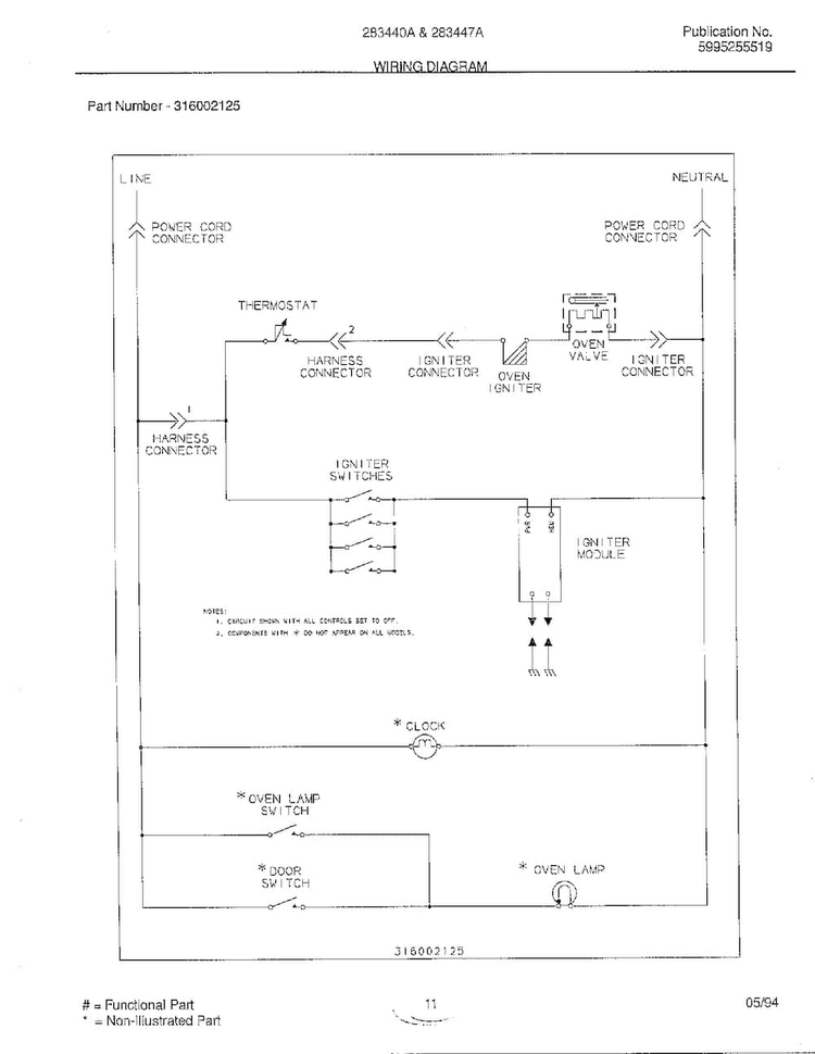 Wiring Diagram Diagram and Parts List for 283440A  Frigidaire Range