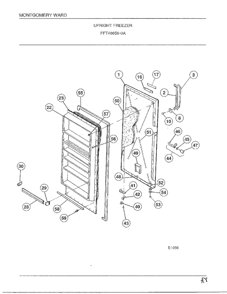 Upright Freezer Diagram and Parts List for 46659A  Frigidaire Freezer