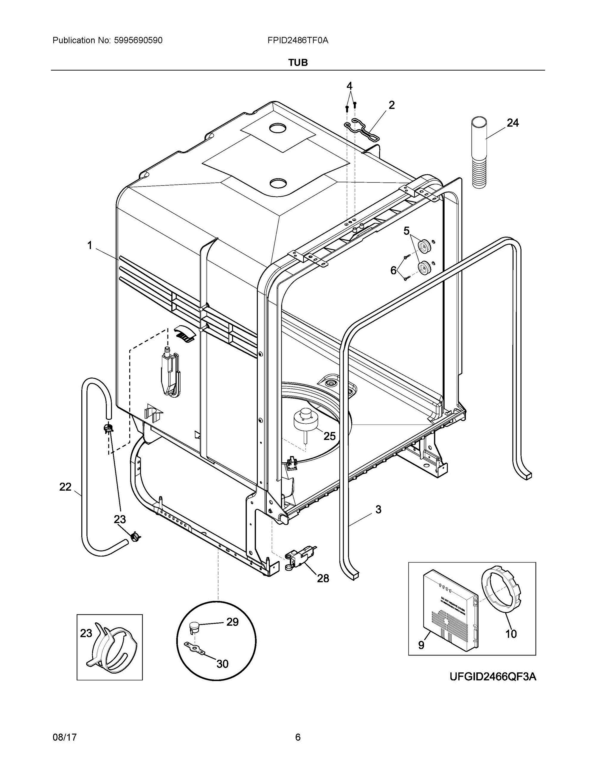 04 - TUB Diagram and Parts List for FPID2486TF0A  Frigidaire Dishwasher