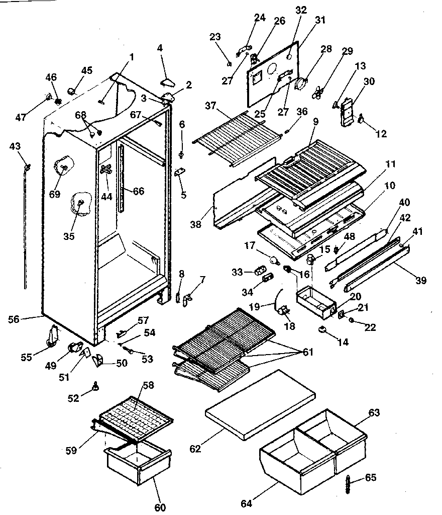 Cabinet Diagram and Parts List for 2538791290-1987  Kenmore Refrigerator