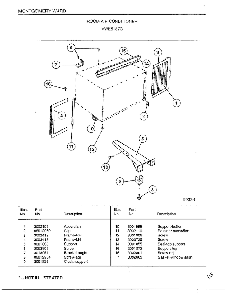Room Air Conditioner Page 7 Diagram and Parts List for 5187C  Frigidaire Air Conditioner