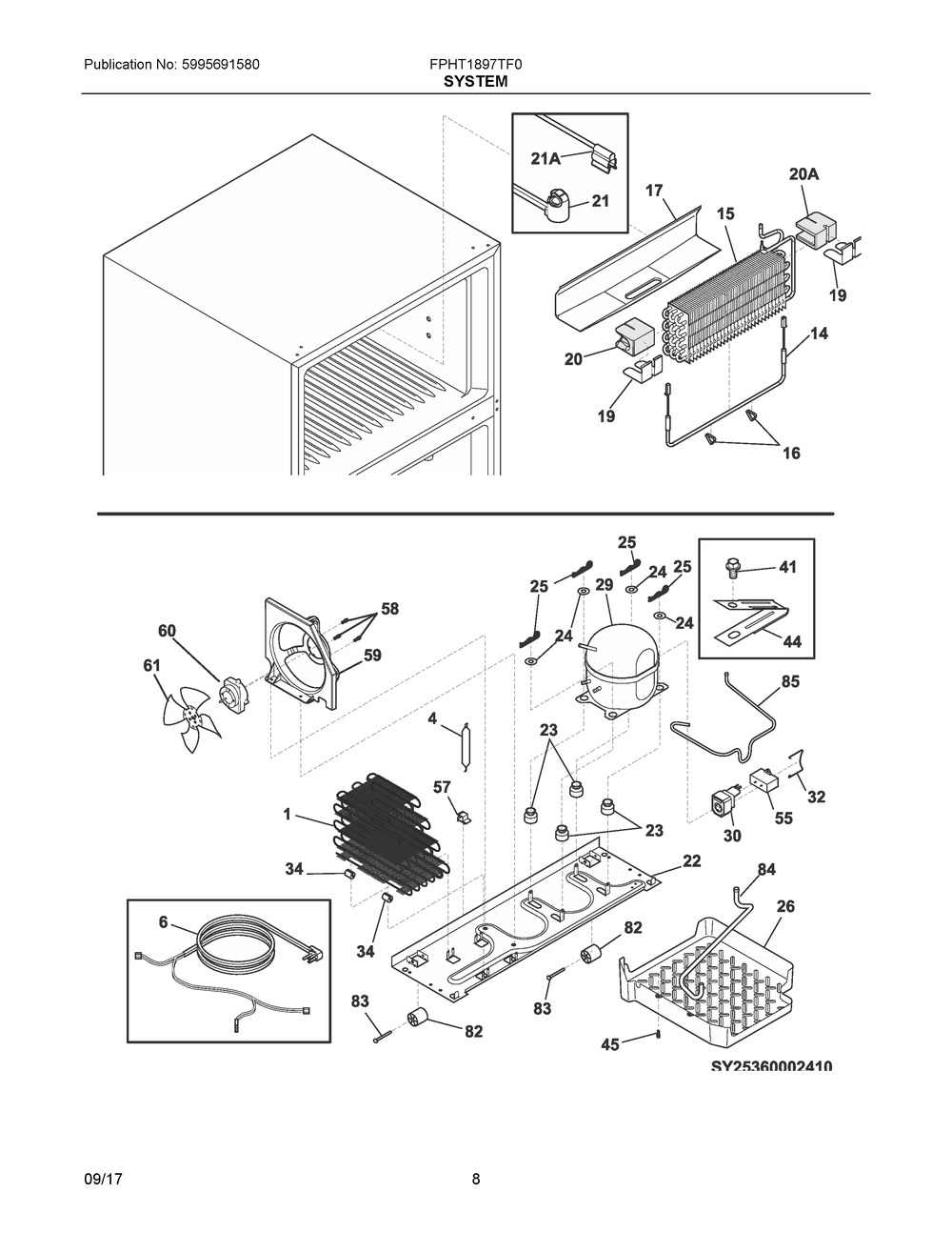 System Diagram and Parts List for FPHT1897TF0  Frigidaire Refrigerator