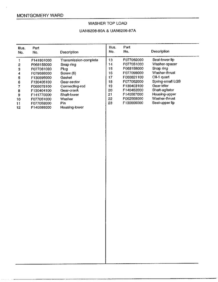 Washer Top Load Page 9 Diagram and Parts List for 6208A  Frigidaire Washer