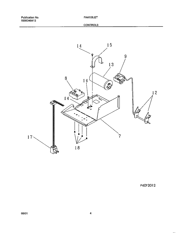 CONTROLS Diagram and Parts List for FAH106J2T2  Frigidaire Air Conditioner