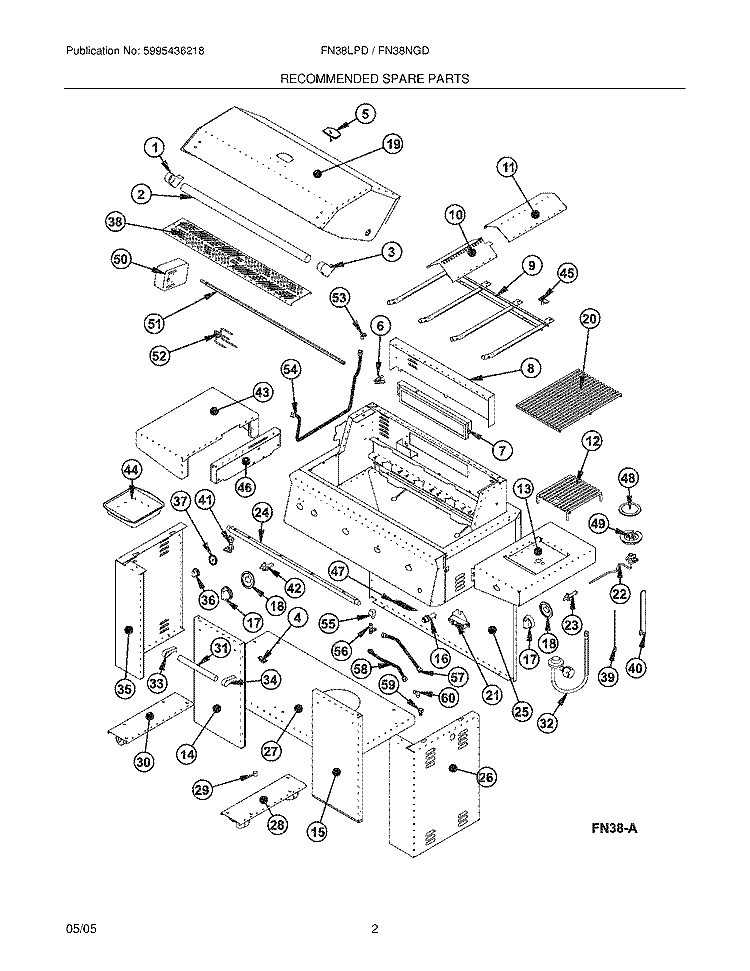 RECOMMENDED SPARE PARTS Diagram and Parts List for FN38NGDC  Frigidaire Grill
