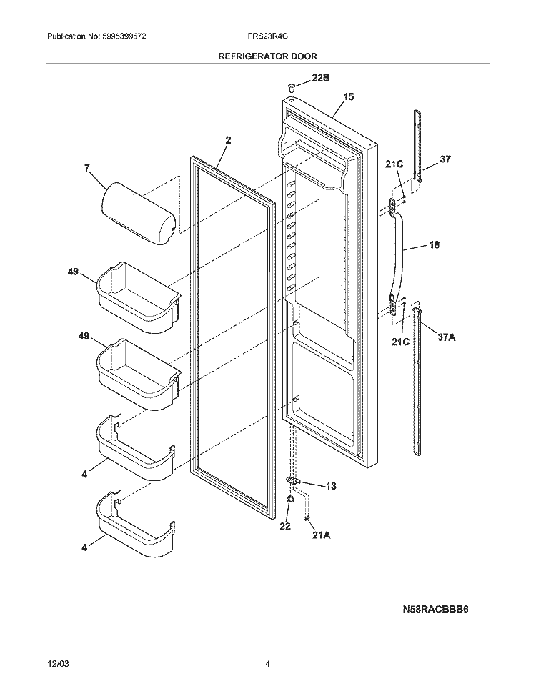 REFRIGERATOR DOOR Diagram and Parts List for FRS23R4CB3  Frigidaire Refrigerator