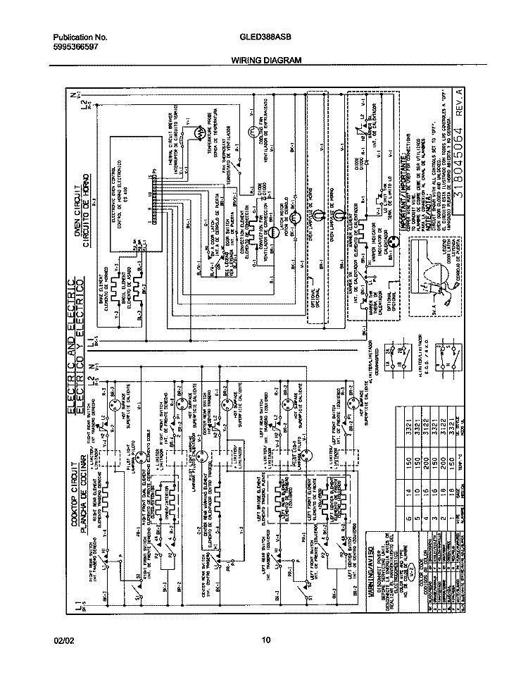 WIRING DIAGRAM Diagram and Parts List for GLED388ASB  Frigidaire Range