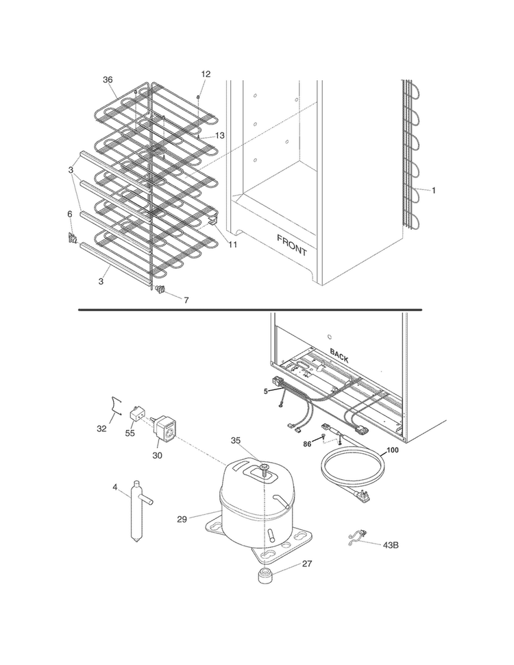 System Diagram and Parts List for KFU17M7LW2  Kelvinator Freezer