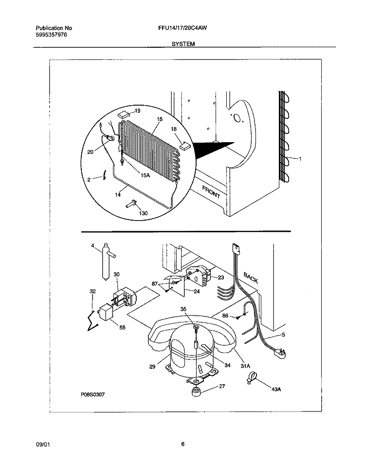 SYSTEM Diagram and Parts List for FFU14FC4AW0  Frigidaire Freezer