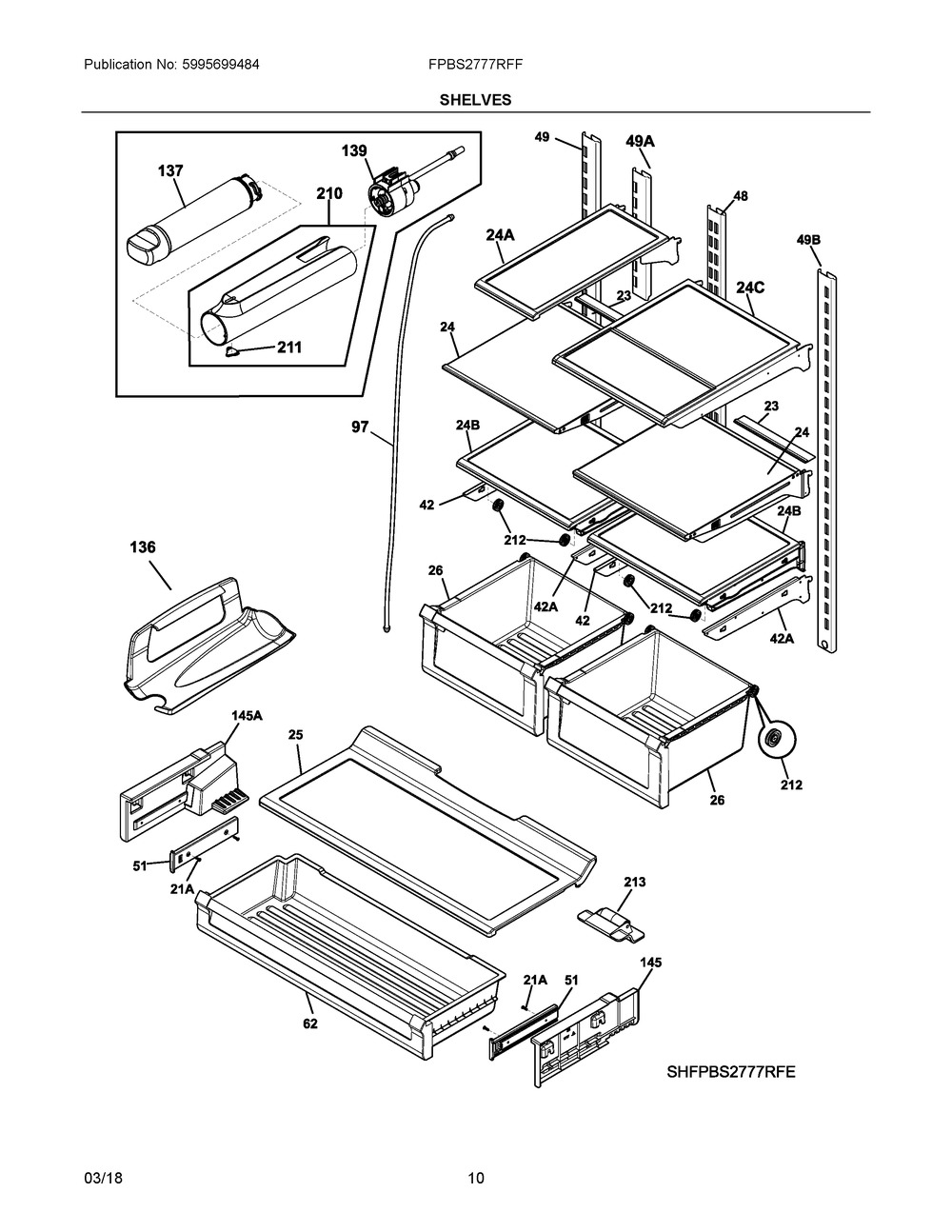Shelves Diagram and Parts List for FPBS2777RFF  Frigidaire Refrigerator